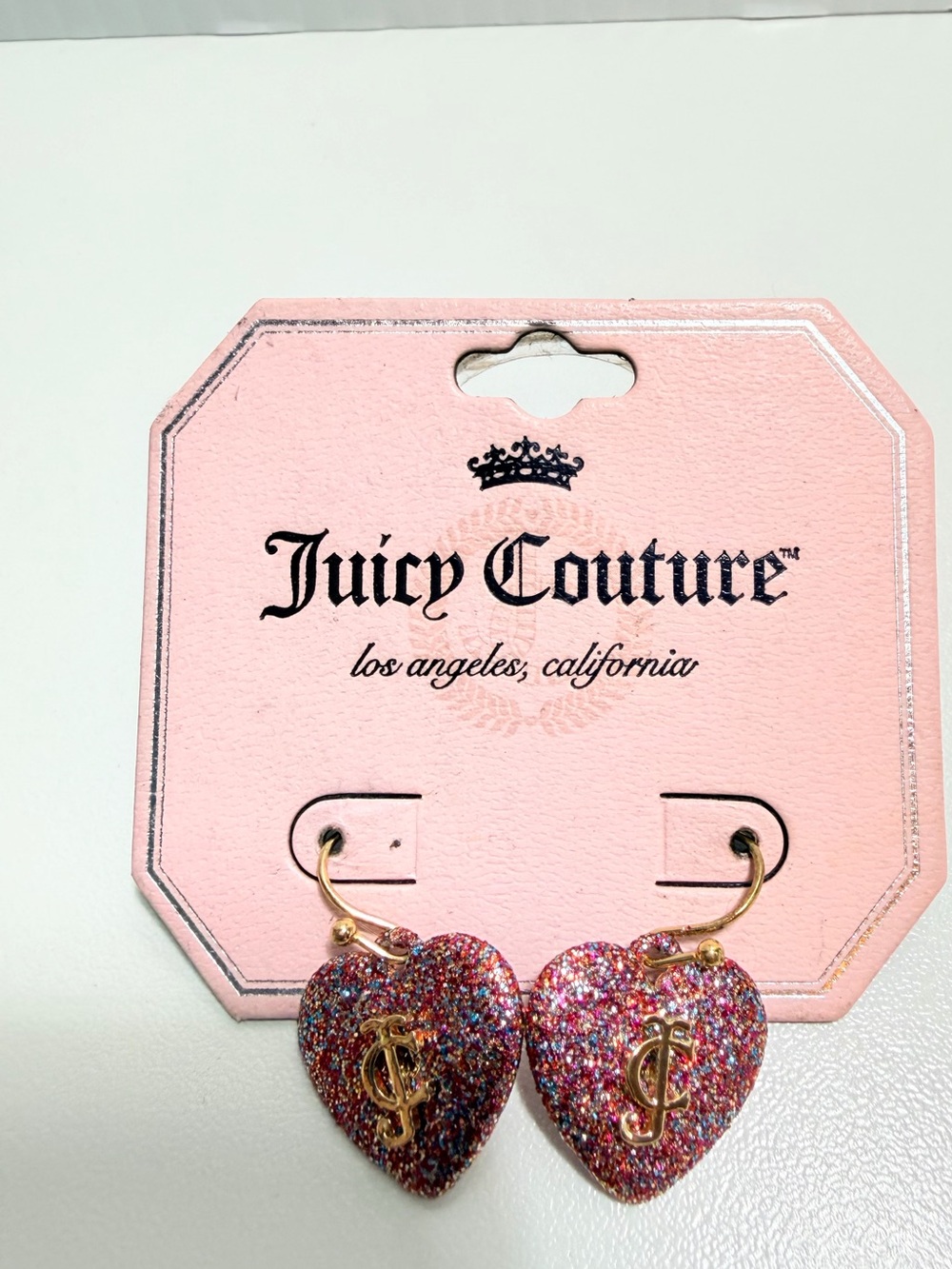 Juicy couture glitter heart wire earrings